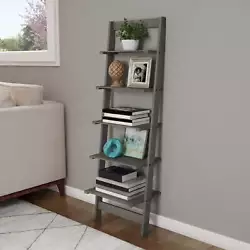 The 5-Tier Ladder Blonde Wood Storage Shelf creates space with style in any room. This ladder storage shelf features...