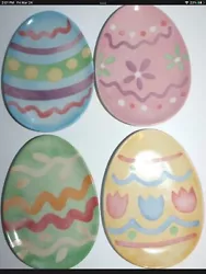 NEW Longaberger Easter Egg shaped SET OF FOUR Snack Dessert Plates Retired & Limited with box