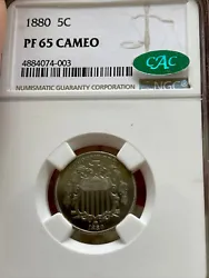 1880 Cameo Proof 65 Shield Nickel graded by NGC and CAC. Pretty rare date folks. It appears to be the first 1880 of...