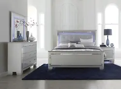 4-PC Includes: (1) L.E.D. Bed, (1) Dresser, (1) L.E.D. Mirror, (1) L.E.D. Nightstand. Bring home glamour and serenity...