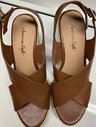 EUC- American Eagle Espadrille Wedge Sandals-Cognac Size 11 Slingback Open Toe. Condition is Pre-owned. Shipped with...