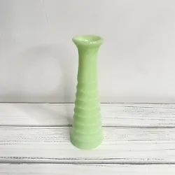 Jadeite Bud Vase Ribbed Jeannette Glass Green Jadite Glows MCM Vintage 6.25” Condition is Preowned. Thank You for...