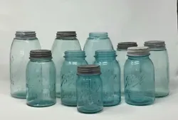 Lot of 10 antique vintage mason jars. 