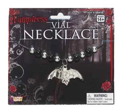 VAMPIRESS BAT AND BLOOD VIAL NECKLACE. BLOOD VIAL. SILVER BAT. BLACK STRING NECKLACE. This Accessory is sure. SILVERAND...