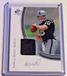 Team: Oakland Raiders, New England Patriots. Player: Andrew Walter. Insert: Rookie Jersey Patch Autograph. Set: 2005 SP...
