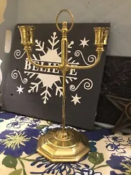 BRASS ADJUSTABLE Dual CANDELABRA Solid Brass 11 1/4 Inches Tall. Condition is Used. Shipped with USPS Priority Mail.
