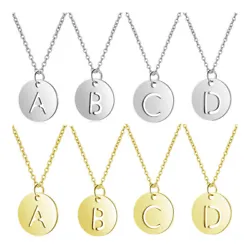 304 Stainless Steel Initial Pendants Necklaces, with Cable Chains, Flat Round with Alphabet, Stainless Steel Color,...
