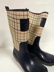 Coach Pearl Tattersall Plaid Navy Tall Rain Boots 10B Rain Boots.  Some imperfections outlined in images, bubbling in...