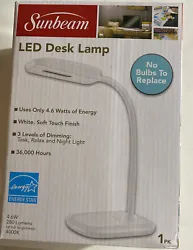 Sunbeam LED Desk Lamp, White, 3 Brightness Levels, 4000K. Condition is 