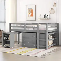 This twin loft bed features one loft bed, one desk, one cabinet and one bookshelf for accommodating your kids or any...