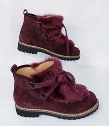 Franco Sarto Highland Brgndy Faux Fur Trimmed Ankle Boot   Size: 7M M medium width - Round toe - Suede construction -...
