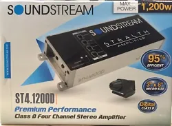 Soundstream Stealth Series ST4.1200D. 600 Watts RMS Power, Compact 4-Channel Class D Audio Amplifier. Direct Short,...