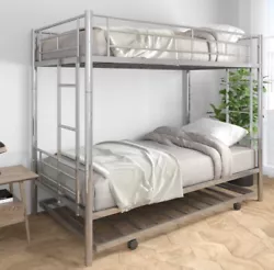 Twin Metal Bunk Bed with Trundle/Twin Over Twin Bunkbed/Twin Size Convertible.