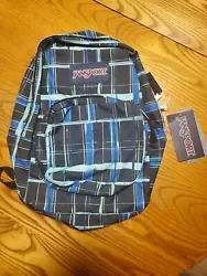 JanSport T501 Backpacks - Maxxter Black Navy Blue Teal Plaid Back pack bag.