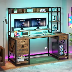 Special Feature: ‎With Power Outlets & USB Outlets & LED Lights & Minitor Stand & File Drawer & Lock & Hutch. Drawer...