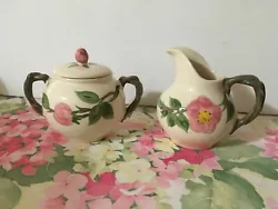 Franciscan Desert Rose Sugar Bowl with Lid and Creamer Set.  Made in England.