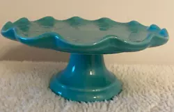 Beautiful Maioliche Jessica Turquoise Blue/Green Ceramic Pedestal Cake Plate with raised design. Made in Italy. 3 1/2
