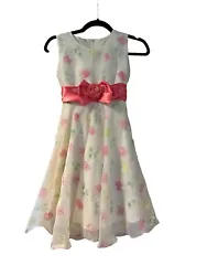 Girls Dress Size 10/12 Ivory Cream With Pastel Floral Accents Lined Underskirt