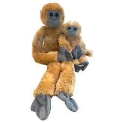 Wild Republic Squirrel Monkey Chimp Mama & Baby Hanging Hugging Stuffed Animal.