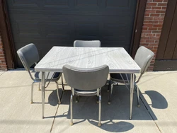 Vintage Mid-Century Modern Grey Wood Grain Formica And Chrome Kitchen/Dining Table With 4 Chairs