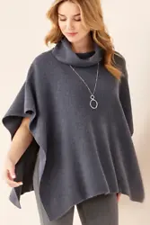 Super Soft Cozy Pullover Cowl Neck Sweater Poncho in Charcoal Gray and Slate Blue. Dress these up with a skirt or down...