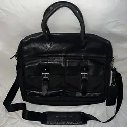 Polo Ralph Lauren Leather Canvas Briefcase Laptop Messenger Carry On Travel BagExcellent ConditionOne snap missing