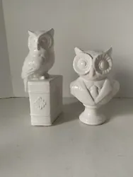 Lot of 2 White Porcelain Owl Figures/statues home decor. Please review each of the photos carefully as they serve as...