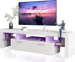 CLIKUUTORY Modern LED TV Stand with Large Storage Drawer. Spacious table top. Drawers with padded hinges reduce noise...