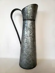Large Galvanized Metal Pitcher Vase. 18.9