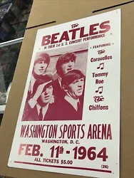 Vintage Early 70s The BEATLES, 22”x14” Concert Poster 1st US Show 1964. Good condition preowned item as shown....