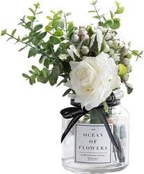 Flower material: synthetic fabric (PE) ,Vase material: glass.