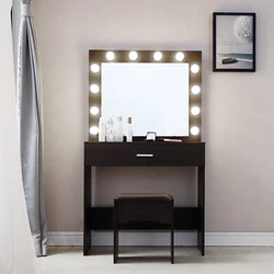 Vanity Set With Lighted Mirror Cushioned Stool Dressing Table Vanity Makeup Table. HD mirror: fine selection of...
