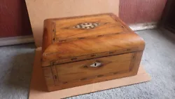 This is an Antique Portable Lap or Field Writing Desk or Box featuring a lovely Marquetry inlaid top and front with...