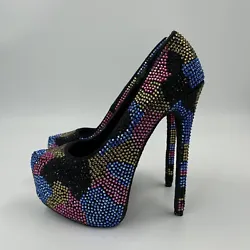 Steve Madden Rhinestone High Heel Stiletto Platform Pumps Multicolor Size 8 These shoes have flaws and they are shown...