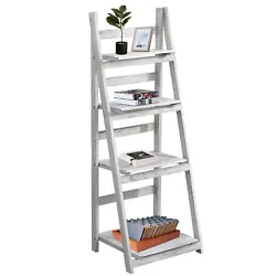 4Tier Wooden Plant Flower Stand Multi-Purpose Display Rack Foldable Ladder Shelf. The Ladder shelf features shelves in...