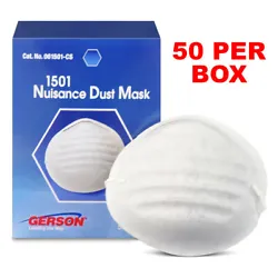 GERSON 1501. NUISANCE DUST MASK. 50 MASKS PER BOX. Adjustable nosepiece for snug wear.