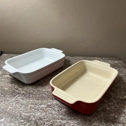 Pair Le Creuset Stoneware Red/White Baking Dish 5x7 Pan Casserole 09-42, 09-46. Original. Unused.Please see the...