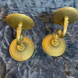 Pair VTG BOMBAY Company Gold WALL BRACKET SCONCEs gold Brass Round Candle Hold. I purchased this pair of brass sconces...