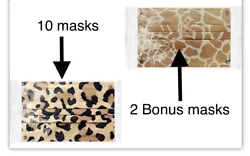 12 PCS Kids Children Animal Print 3-Ply Disposable Face Mask Earloop Mouth Cover. Cheetah and Giraffe!