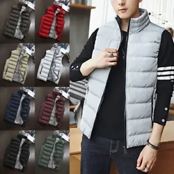 Feature: This Puffer Vest Jacket is Featured with Polyester, Stand Collar, Solid Color, Pockets, Sleeveless, and in...
