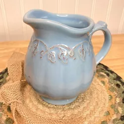 Longaberger Vintage Vine Blue Mist Creamer Pitcher Vase EUC Replacement. 5 1/4” tall 16 oz.No chips, cracks or...