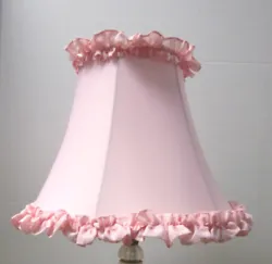 Pink Shantung Silk Hand Made Table Lamp Shade with Ruffles on the top and bottom. Perfect for a bedroom Table Lamp....