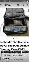 ResMed CPAP Machine Travel Bag Padded Black Carrying Case ONLY.