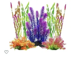 Set of 7 artificial aquariums plants, assorted styles and colors – green, orange, pink, purple, blue and more. When...