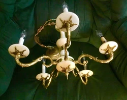 Antique French Louis XVI Gilt Bronze and Marble 5 Light Chandelier. This is a very old chandelier that is made of brass...