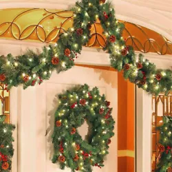 X-Large Christmas Garland with Lights Door Fireplace Wreath Decor Indoor Outdoor.
