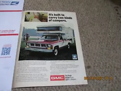 These are 2 Original 1 page ads of a 1974 GMC Pickup Camper ad and a 1976 GMC Pickup with a Cap. Both are in VG...
