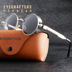 Fashion round steampunk Sunglasses with Polarized Mirrored Lenses. Driving rain. Enhanced sight, reduce blur caused by...