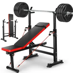 Adjustable Weight Bench 600lbs 4-in-1 Foldable Workout Bench Set w/Barbell Rack. Includes1 VIBESPARK Olympic Weight...