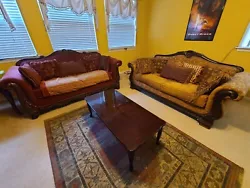 Used Rustic/Empire style Loveseats, Good condition, Pillows, Seat cover, and Coffee Table included. Chenille...
